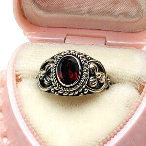 Suarti BA Bali Indonesian Red Garnet Sterling Silver Ring Size 6